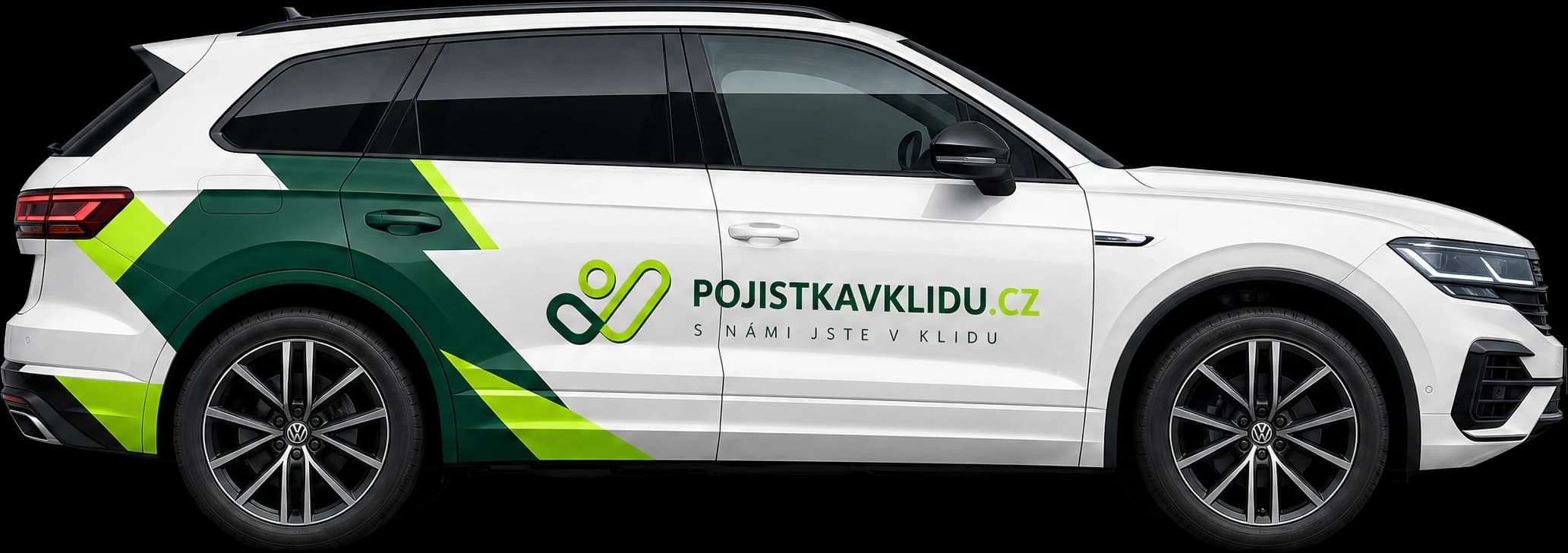 Auto z boku s vyznačenými částmi, kterých se týká pojištění